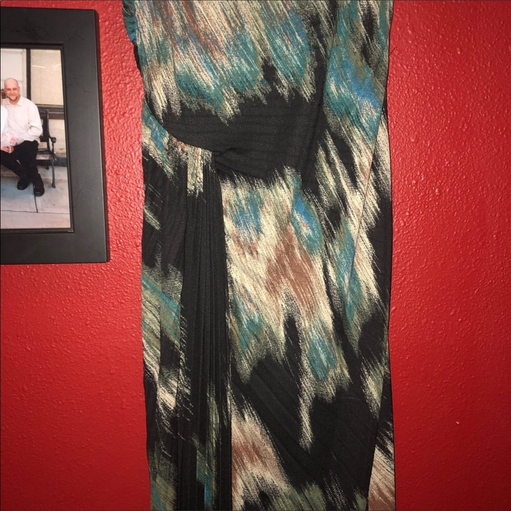 HALSTON Heritage Dark Ocean Sleeveless Pleated Dress - Picture 9 of 10